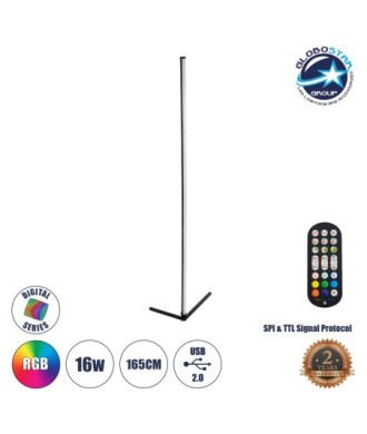 GLOBOSTAR® DIGICOLUMN 90763 Μοντέρνο Επιδαπέδιο Γραμμικό Ψηφιακό Φωτιστικό Digital Pixel Symphony Bar με RF Ασύρματο Χειριστήριο LED 16W 1280lm 180° DC 5V με USB 2.0 IP20 Πολύχρωμο RGB Dimmable - Μαύρο - Φ3 x Υ165cm - 2 Χρόνια Εγγύηση